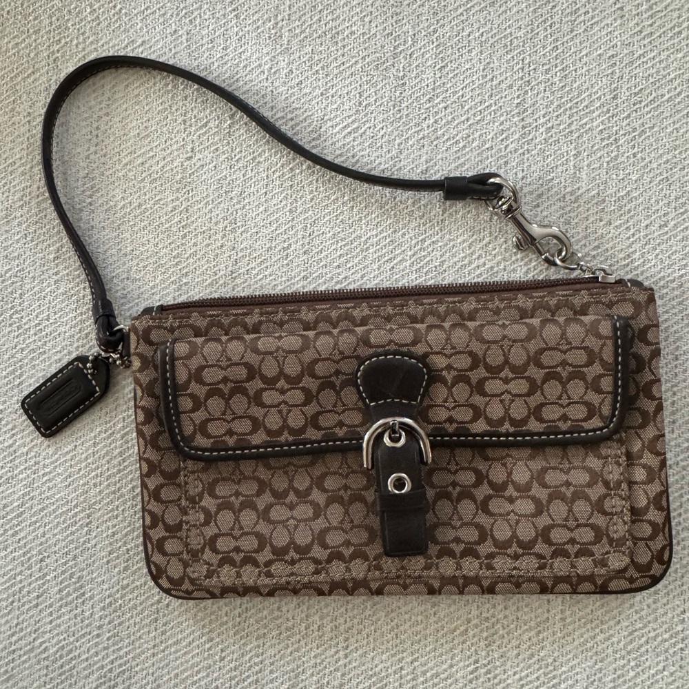 Coach Brown Signature Wristlet with Buckle